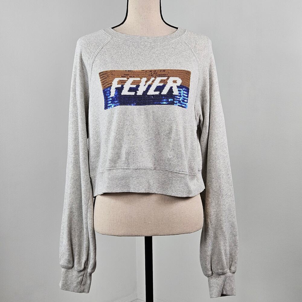 Pam & Gela Sequin Cropped Sweatshirt Gray Pullover | Women's Small | FLAWS